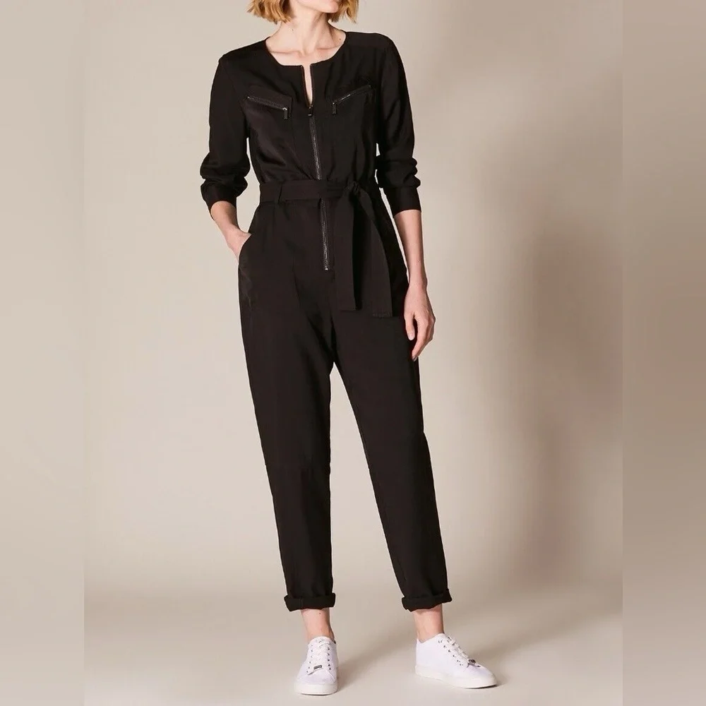 Karen Millen Black Long Sleeved Zippered Jumpsuit Sz US 6